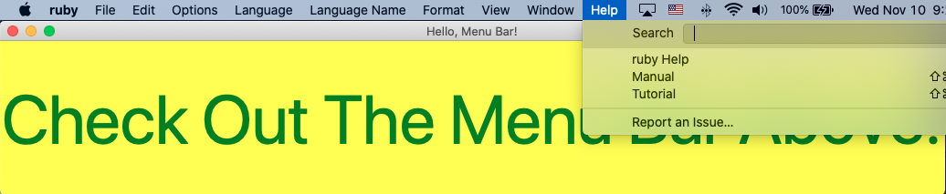 glimmer dsl tk screenshot sample hello menu-bar