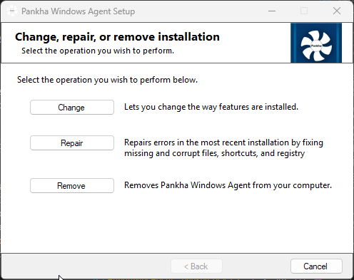 Maintenance dialog with Change, Repair, and Remove options