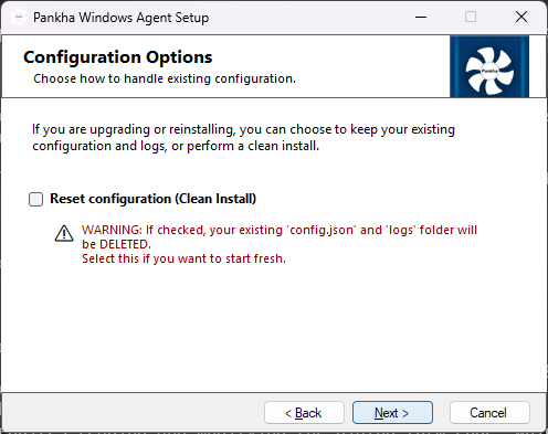 MSI configuration options dialog