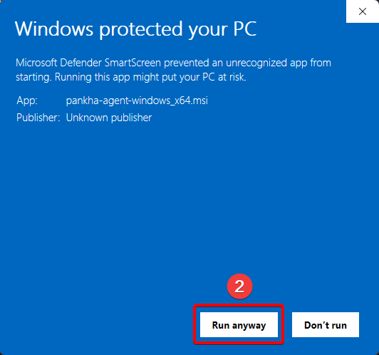 SmartScreen dialog expanded - click Run anyway