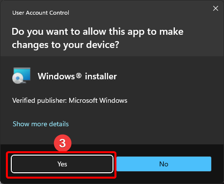 User Account Control prompt - click Yes