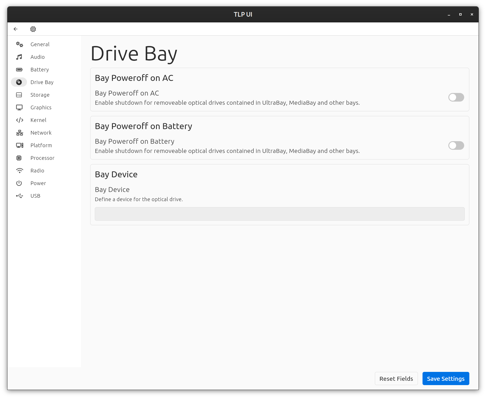 TLP UI drive bay screenshot