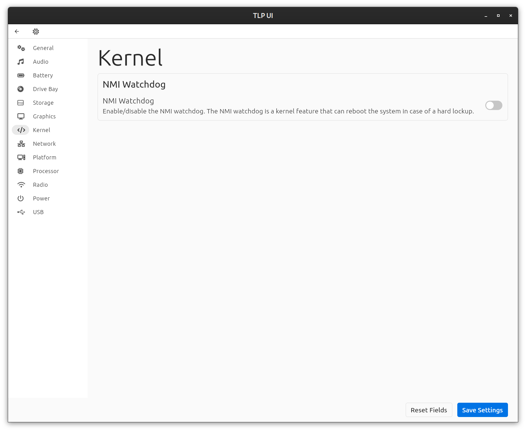 TLP UI kernel screenshot