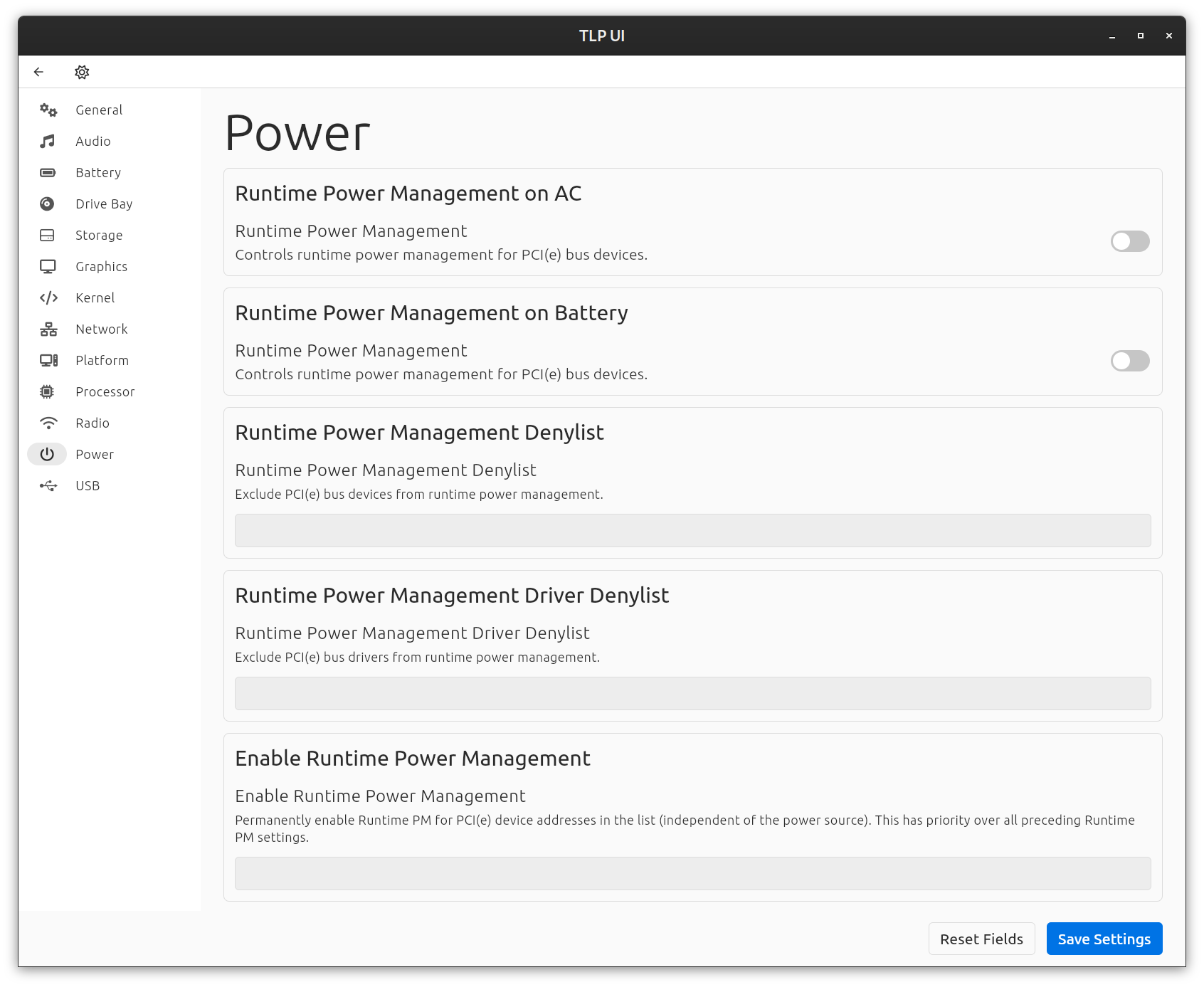 TLP UI power screenshot