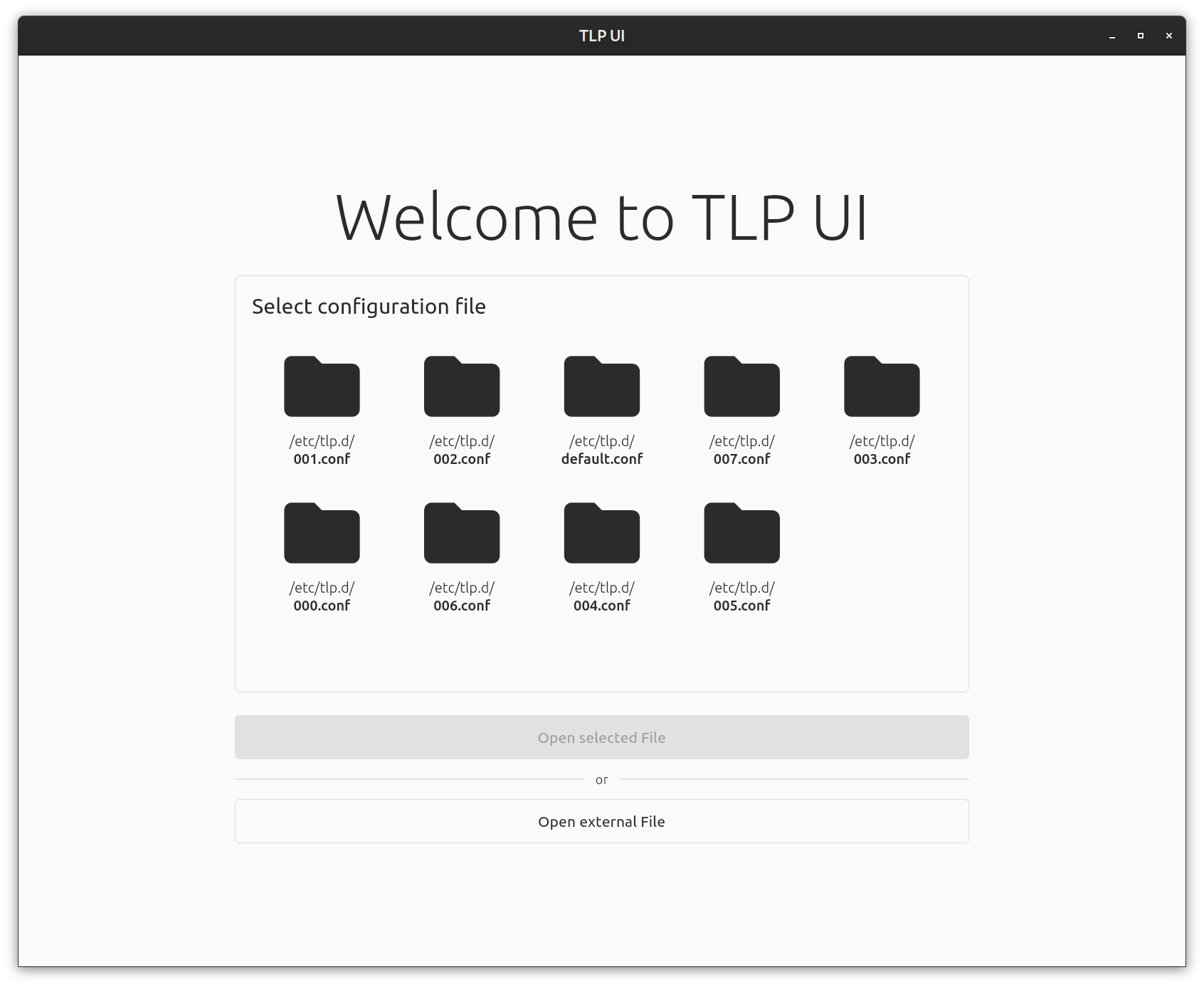 TLP UI welcome screenshot