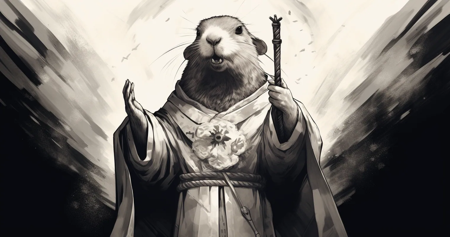 A gopher in priest's robes radiating light