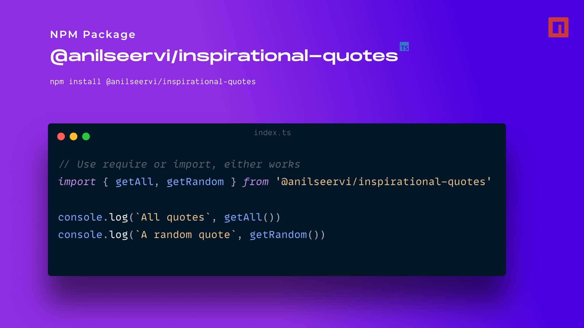 Inspirational-Quotes NPM package example