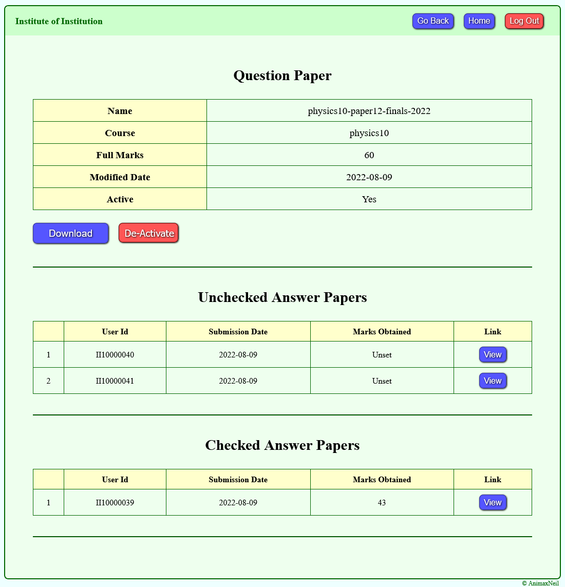 Edit question papers and view answer papers