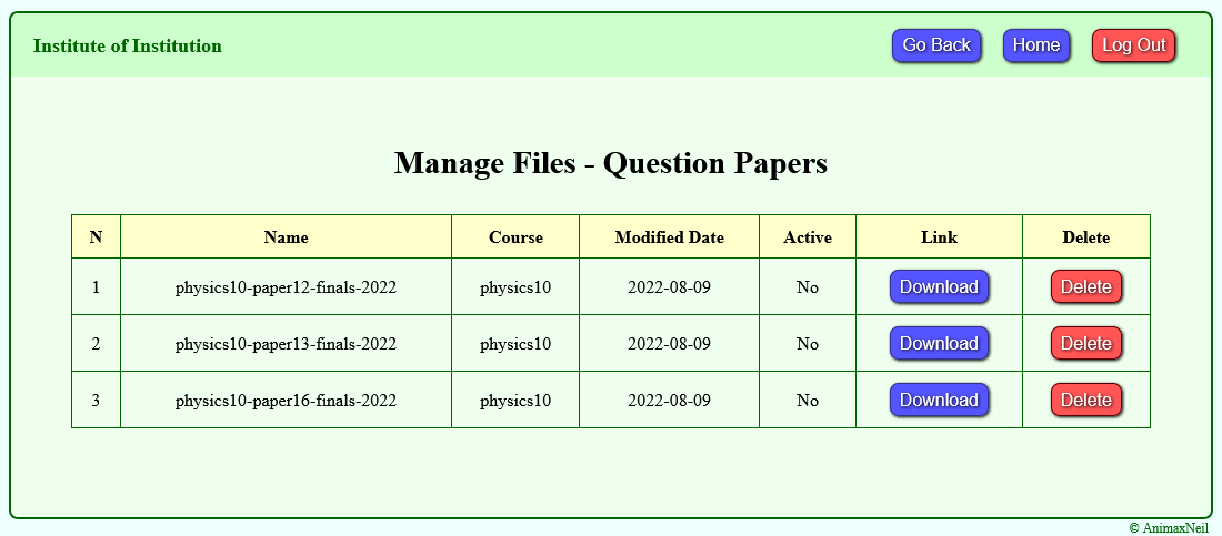 Manage question papers