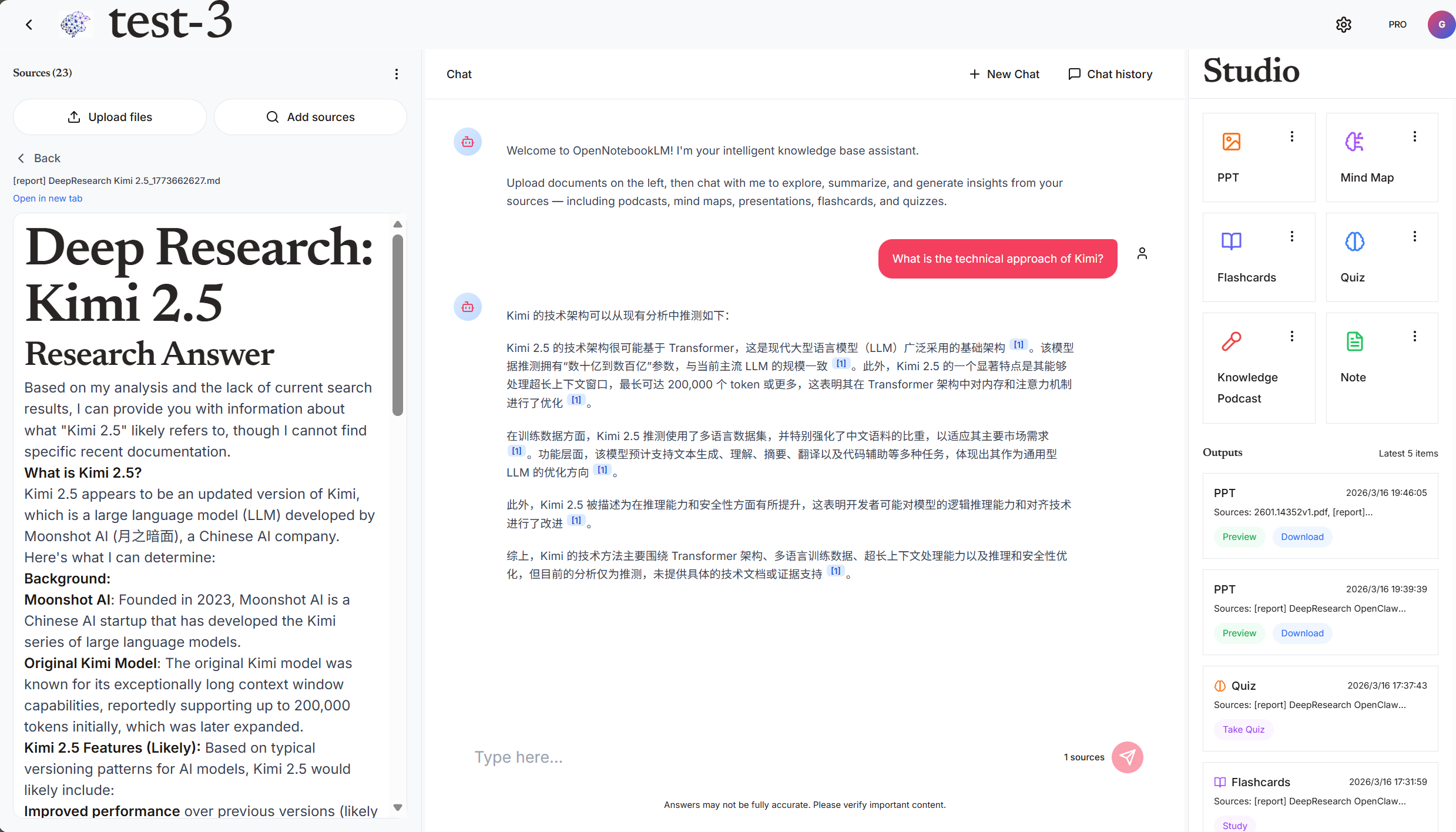 Chat and knowledge base
