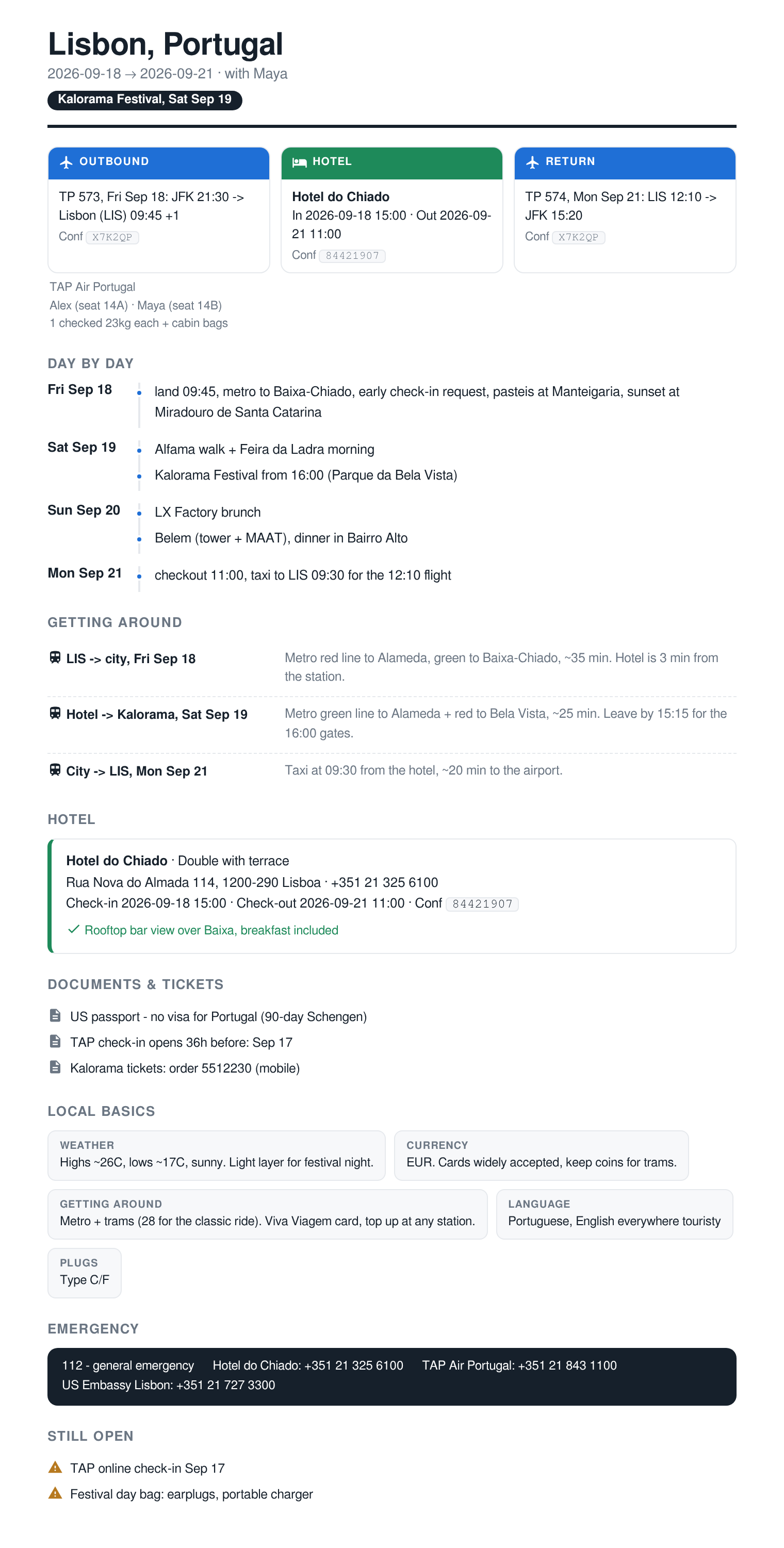 Example trip brief