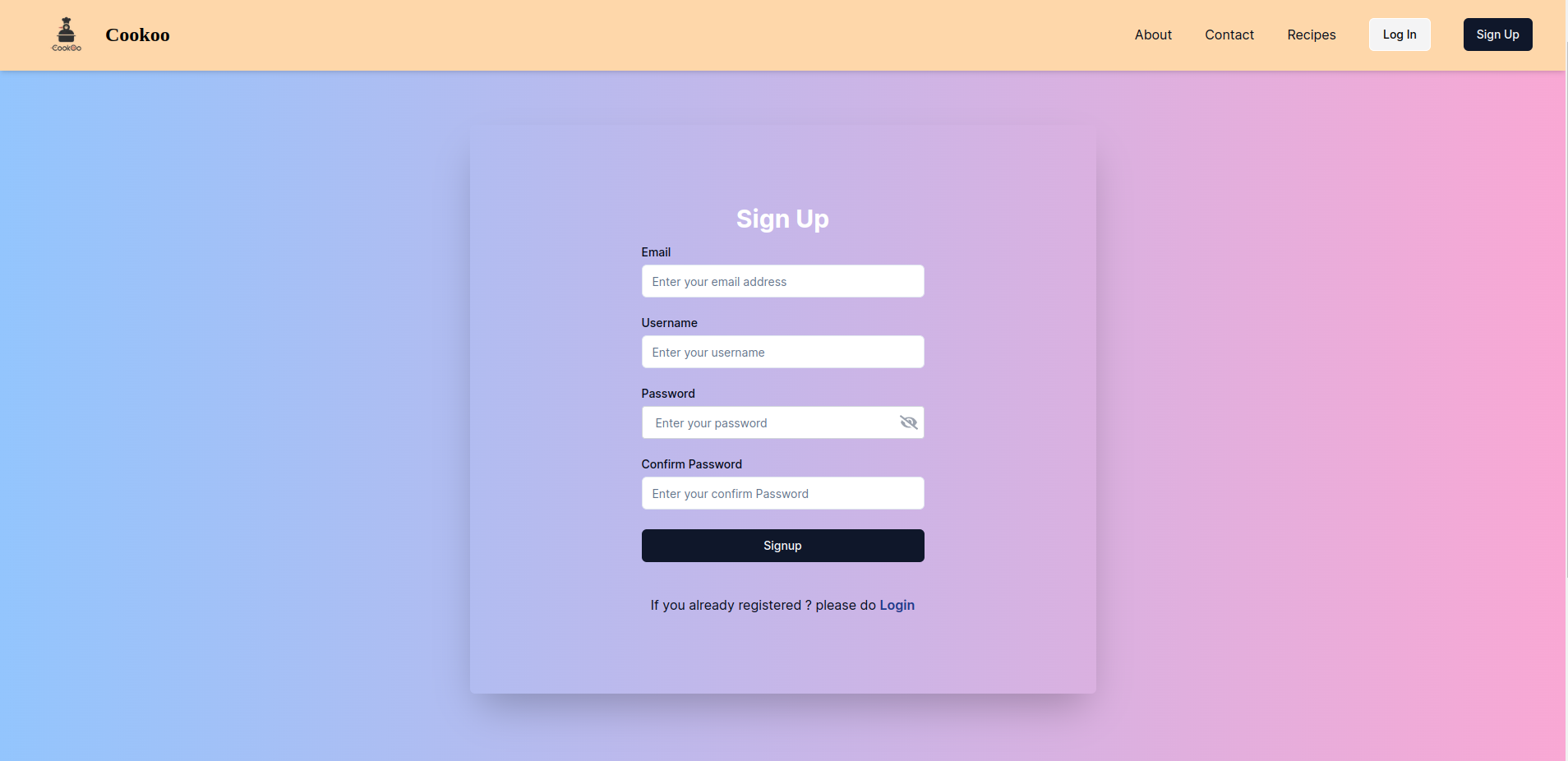 The Signup page