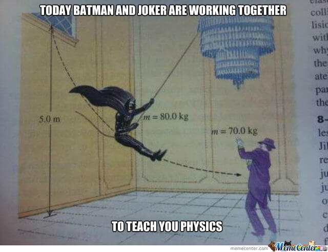 Physics equations on Batman hitting joker