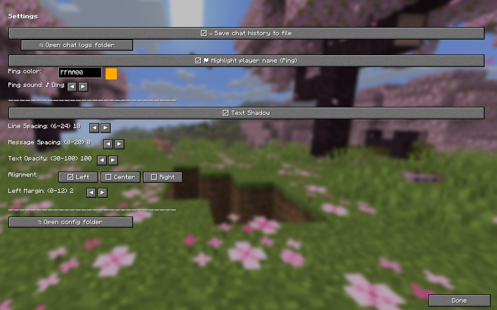 Settings screen