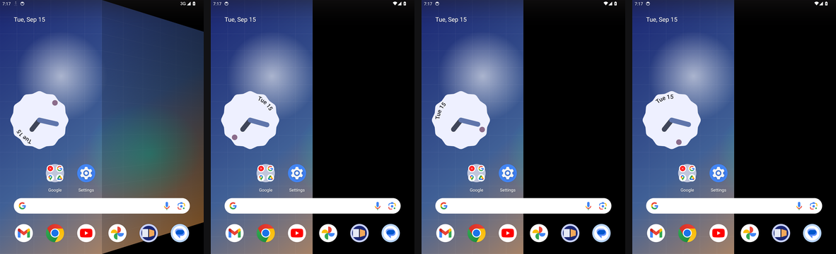 The wallpaper on the emulator at 150, 120, 80 and 40 degrees