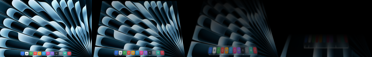 The same desktop as still frames at 105, 82, 58 and 35 degrees