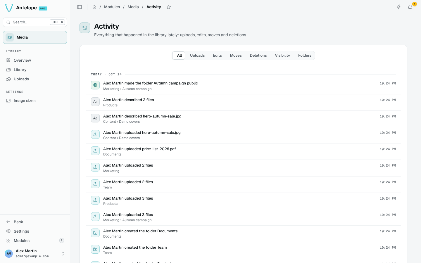 The Activity page