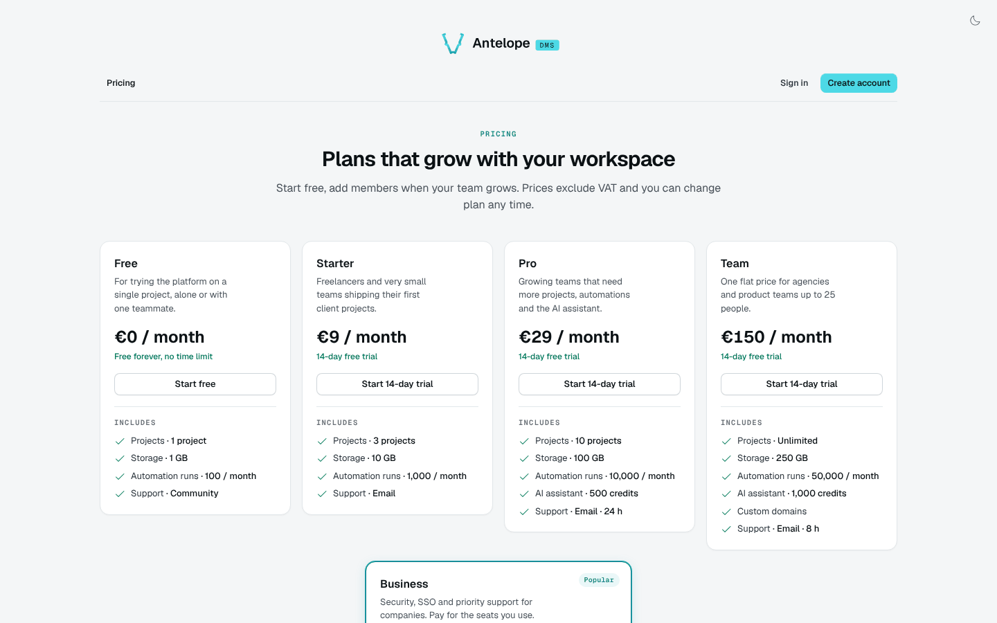 The public pricing page