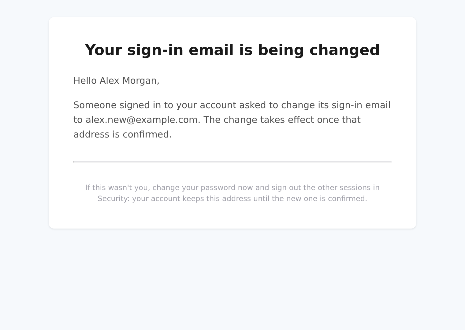 Rendered security notice sent to the current sign-in address