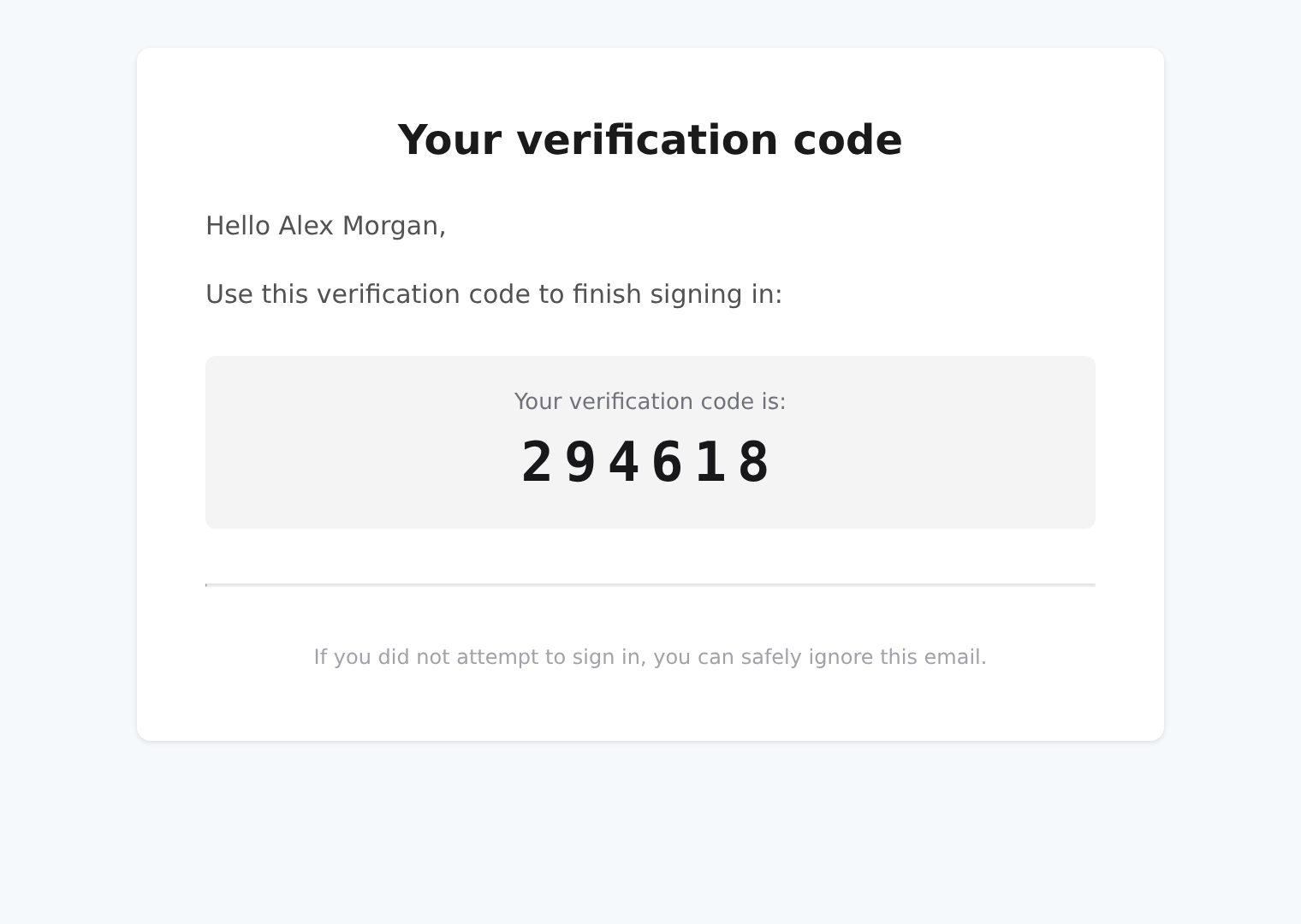 Rendered email second-factor verification code