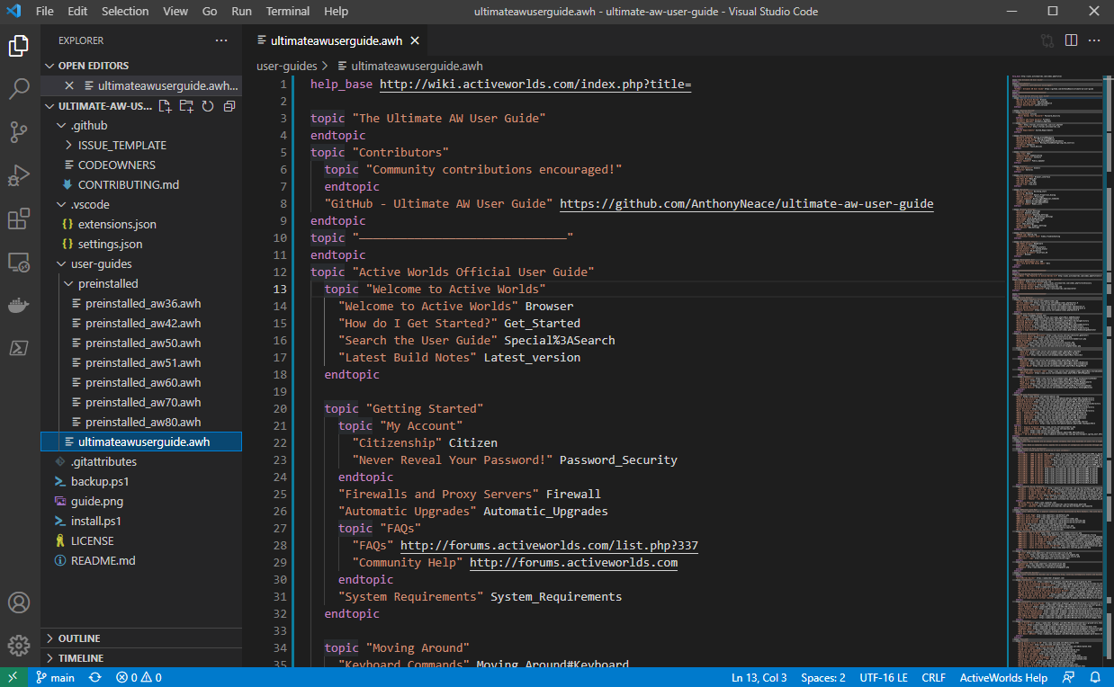 Screenshot of the vscode developer environment