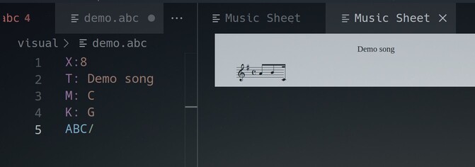 side by side view of syntax highlighting and score