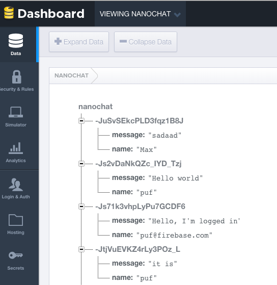 Chat messages in dashboard