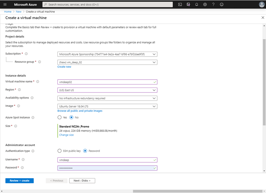 Create Microsoft Azure VM