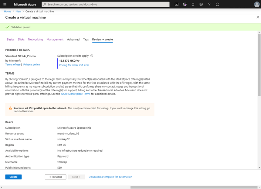 Create Microsoft Azure VM