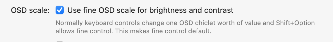 MonitorControl setting to use fine OSD scale for brightness and contrast