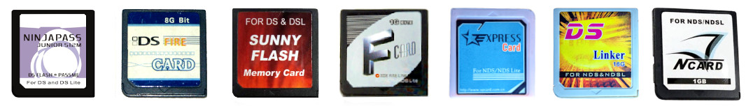 NinjaPass Junior 512M, DS Fire Link, Sunny Flash, F-Card, ExpressCard, DS-Linker, N-Card.