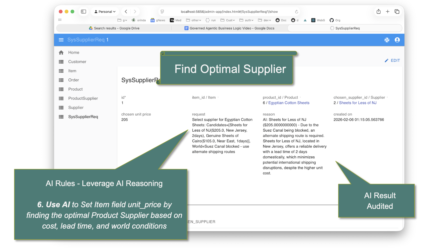 Audit trail of an AI Rule's request and response, shown in the Admin App