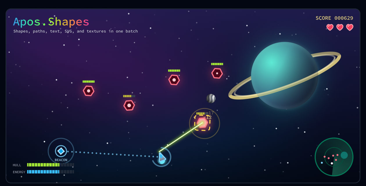 A small space scene drawn with Apos.Shapes