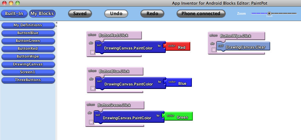 Button blocks in the blocks editor.