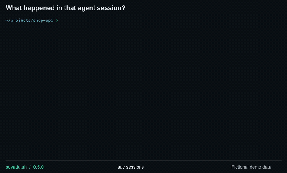 Suvadu AI session — read a prompt, inspect a failed test and successful retry, then read the recorded response