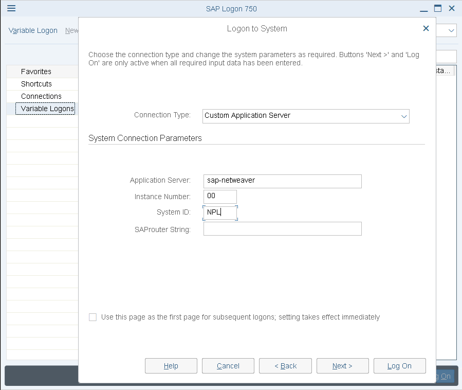 connection sap gui