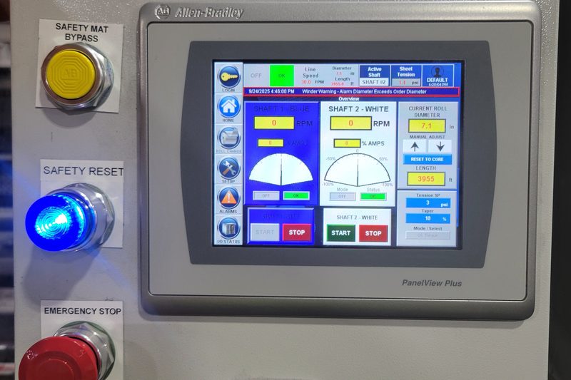 Allen-Bradley PanelView Plus operator station with safety reset and emergency stop