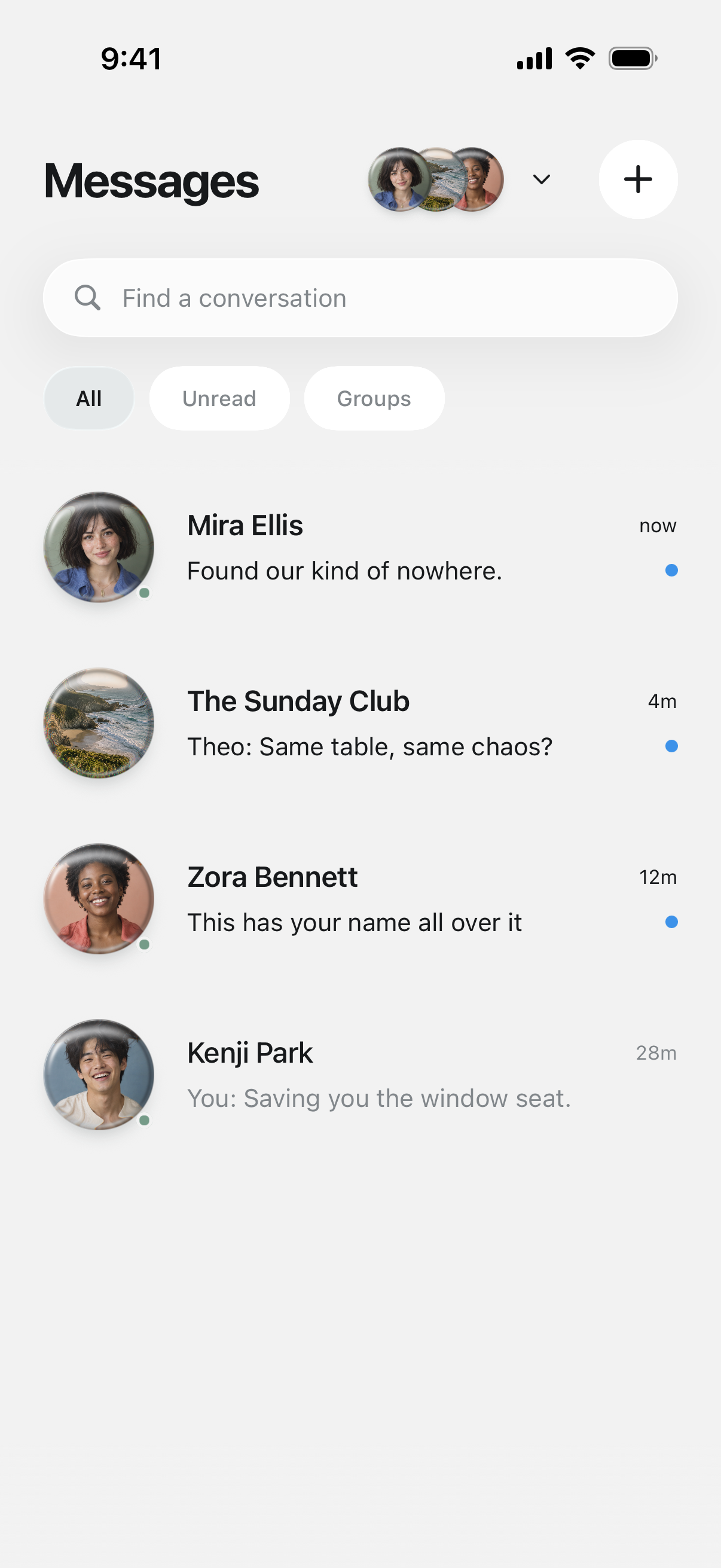Astra inbox with search and conversation filters