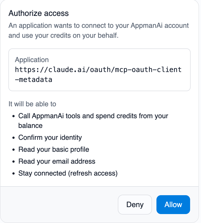 The AppmanAi authorize screen