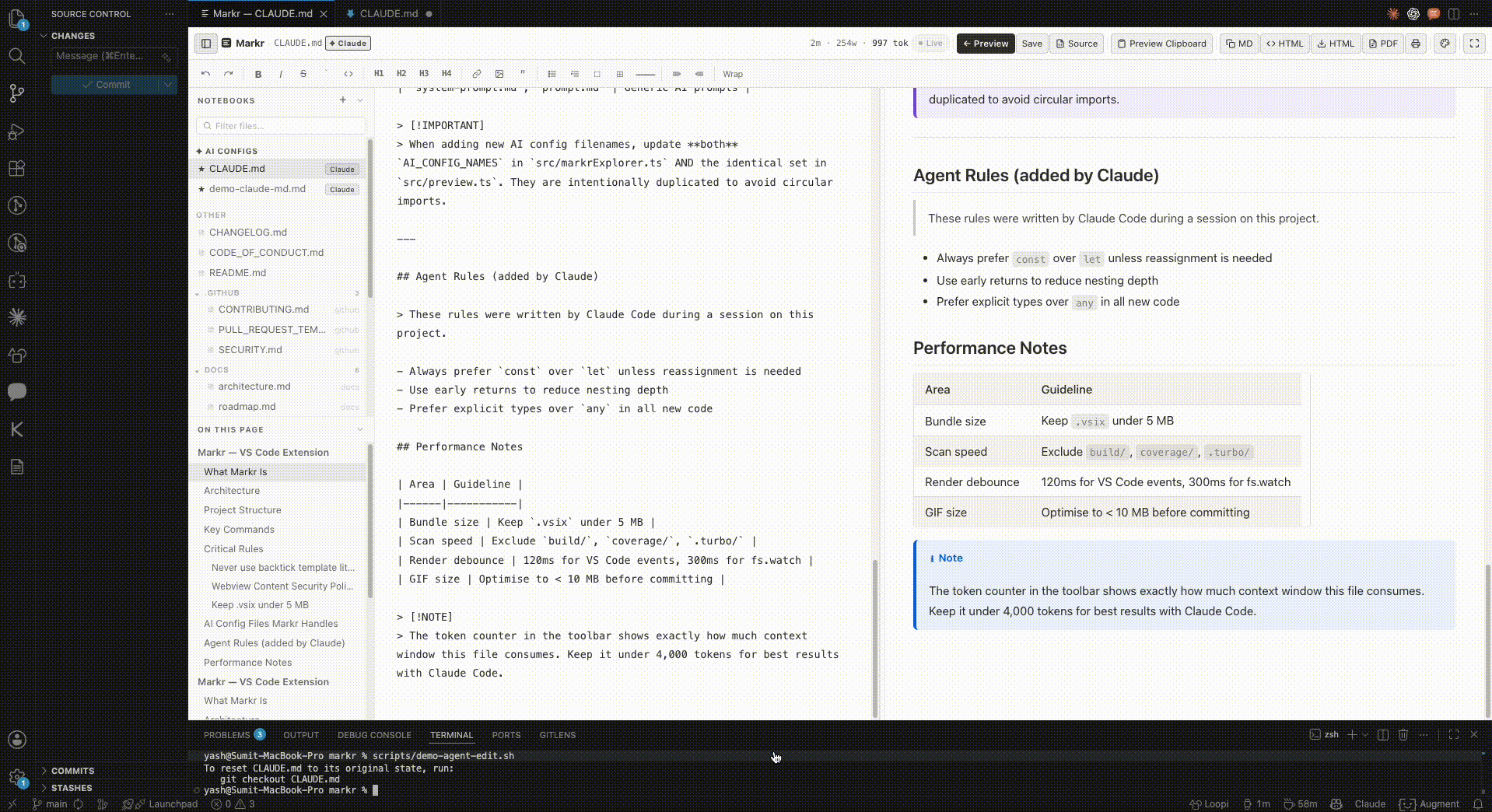 Agent Watch — preview refreshes live while Claude Code edits the file