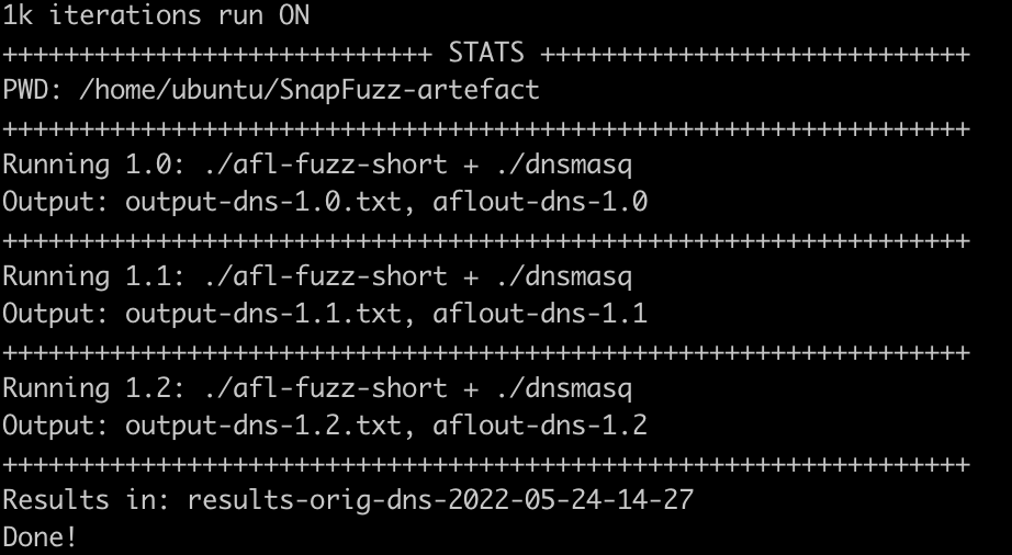 Example output of ./conf/run-orig.sh -s dns