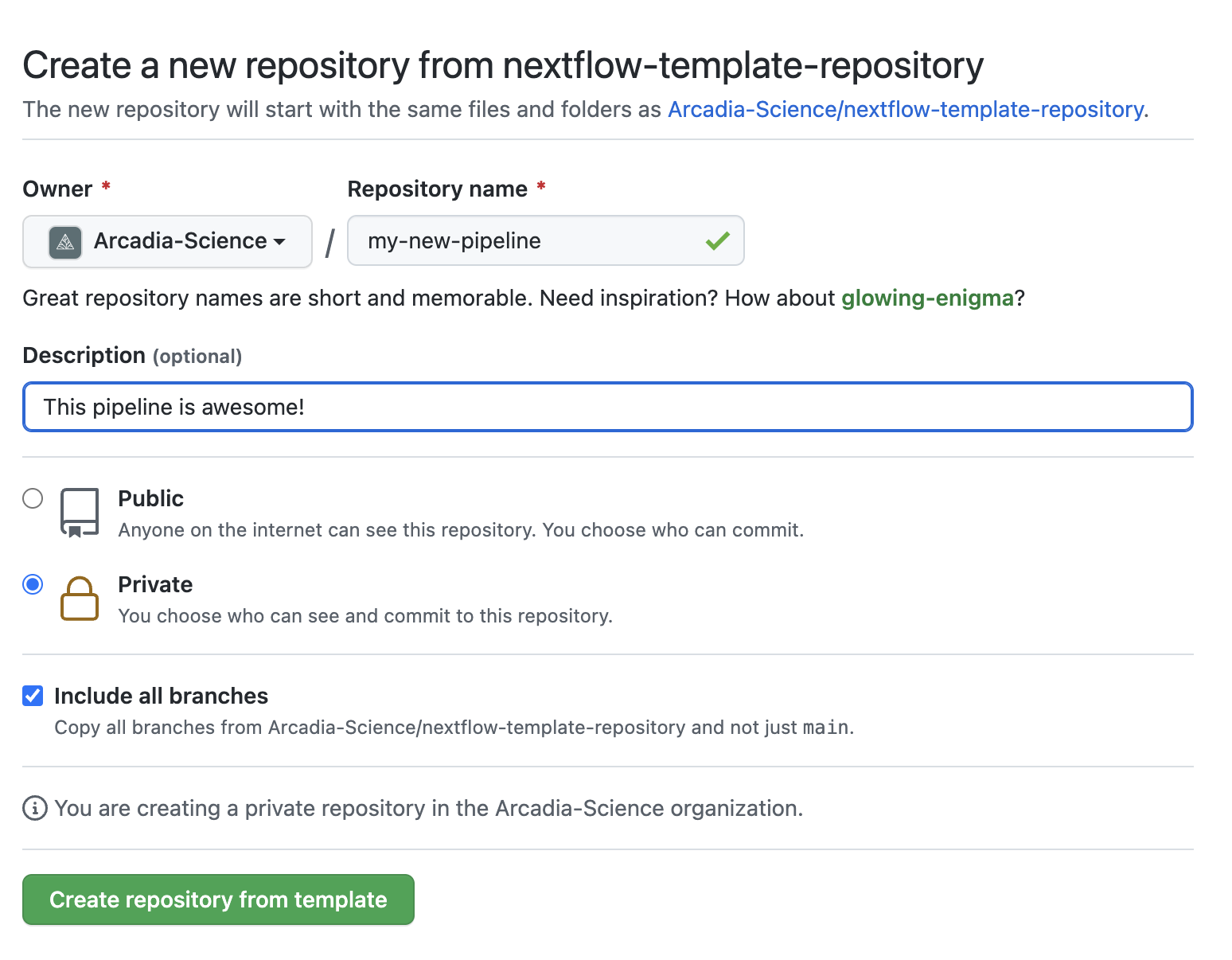 Example usage when using the template