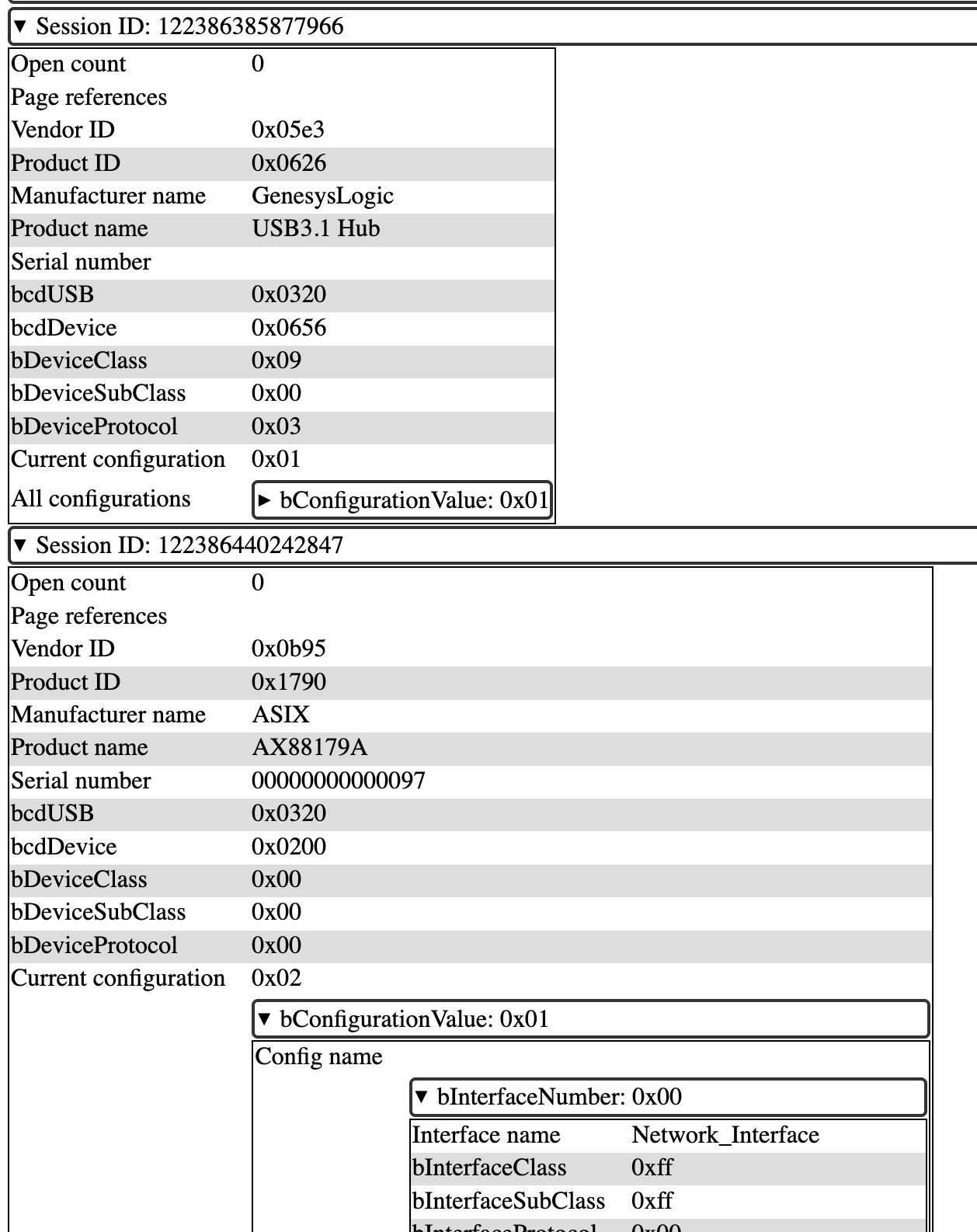 example list of USB devices