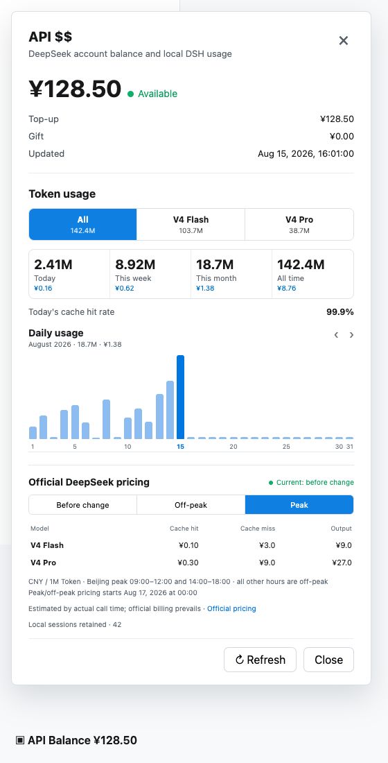 English API Balance, per-model Token usage, and peak pricing