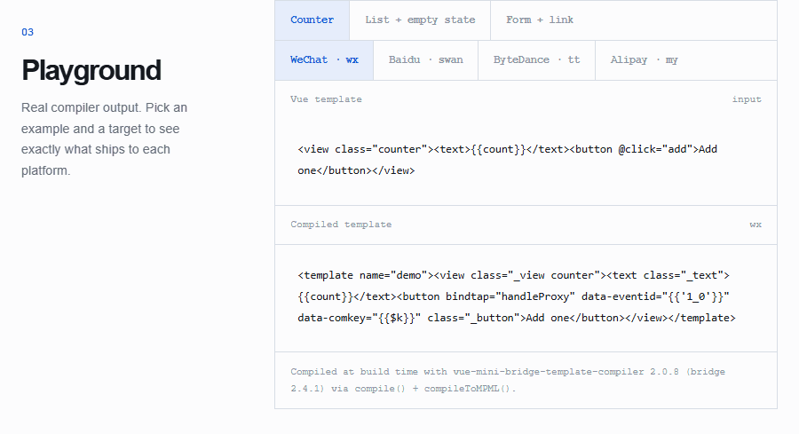 Vue Mini Bridge compiler output