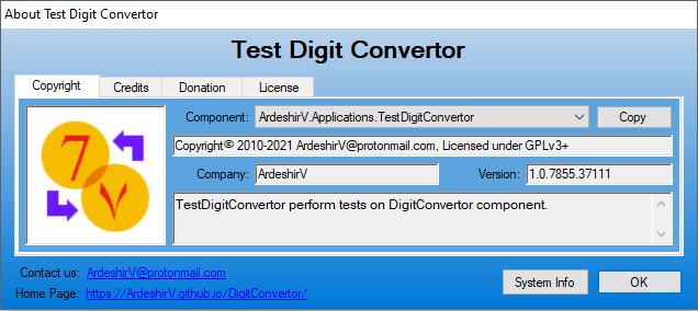 About TestDigitConvertor Application