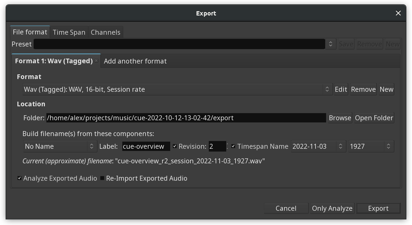 The Export window