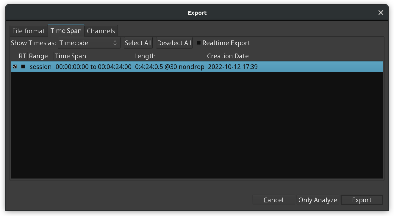 The Time Span tab