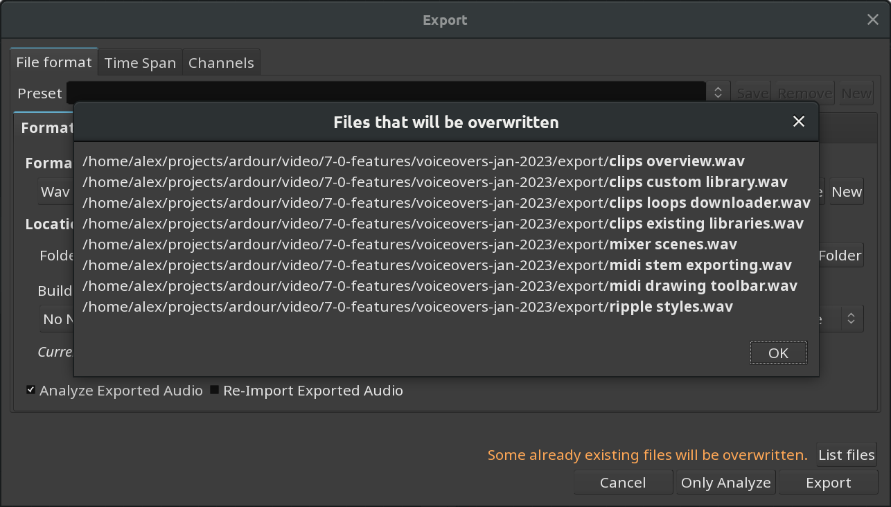List of files to beoverwritten