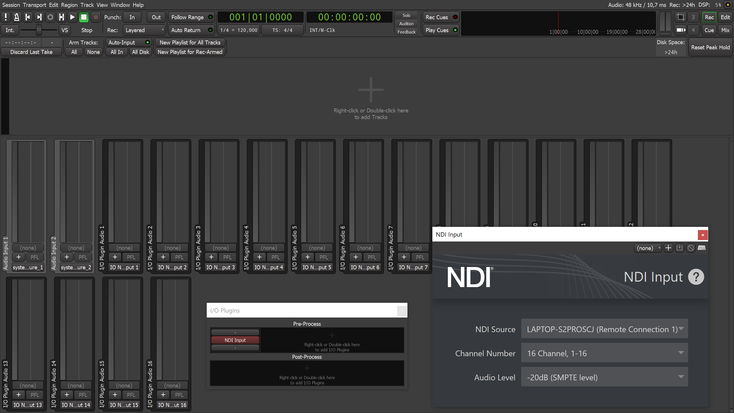 NDI Input plugin loaded as a pre-processing I/Oplugin